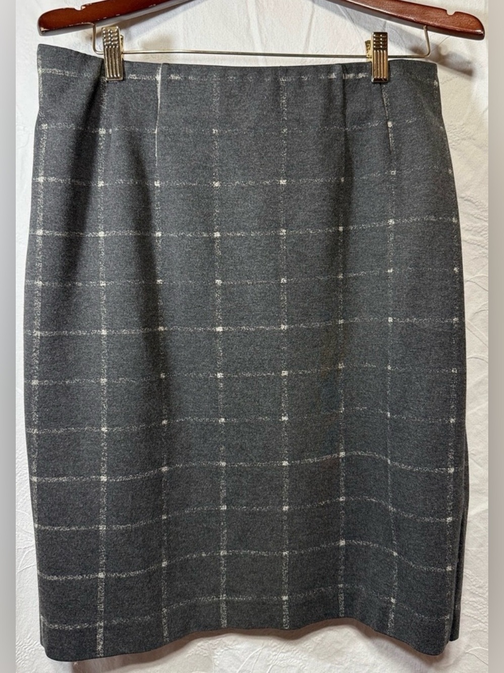 Amanda + Chelsea Classic Gray Windowpane Pencil Skirt Large